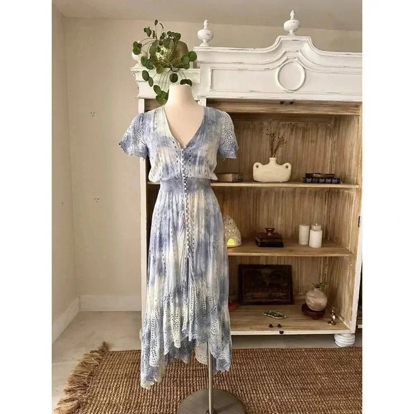 Boho Tie-Dye Dress YFB Embroidery Maxi Button Dress - Picture 2 of 4